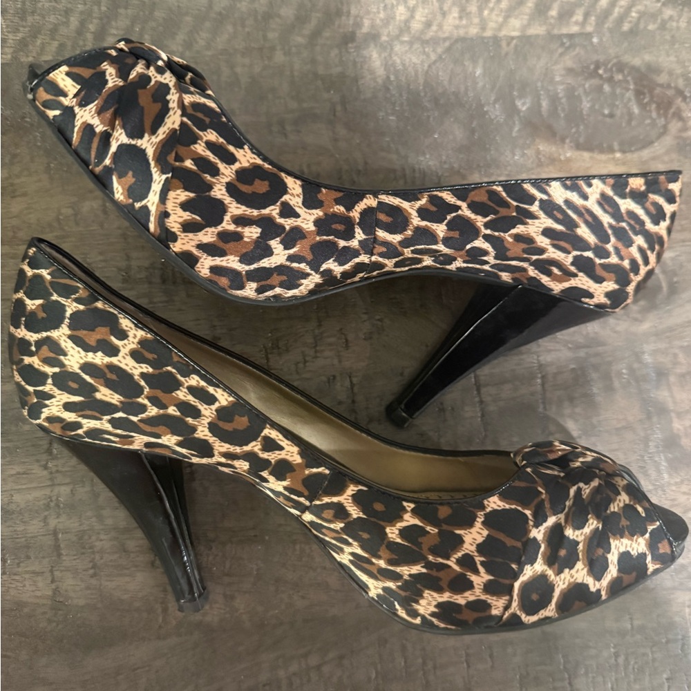 BP Leopard Print Peep Toe Heels